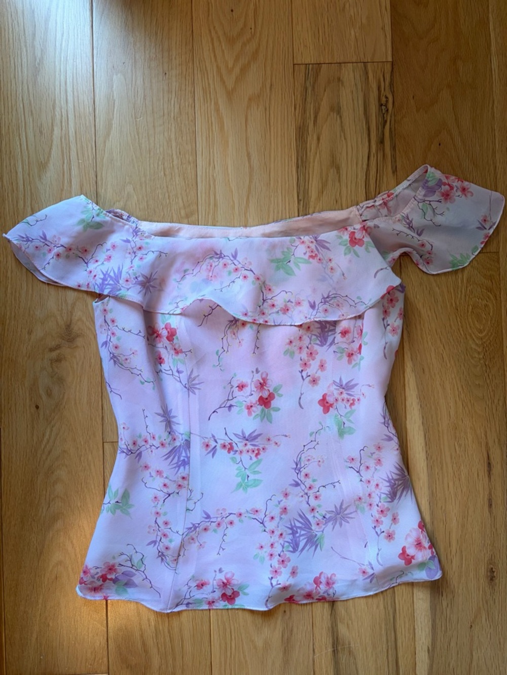 Off-Shoulder Pink Floral Ruffle Women’s Top